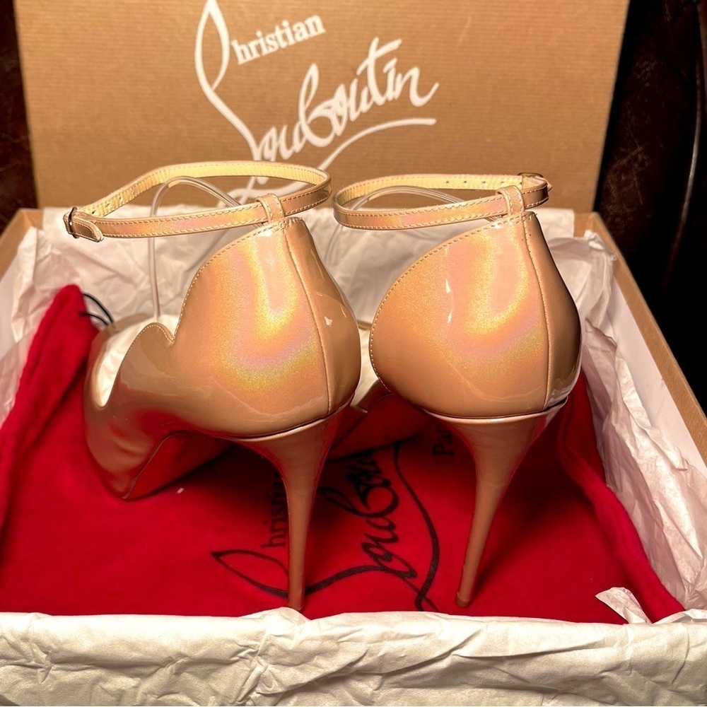 Christian Louboutin RoundChick Alta 120 Iridescent patent nude peeptoe pump EU39 - Picture 5 of 11